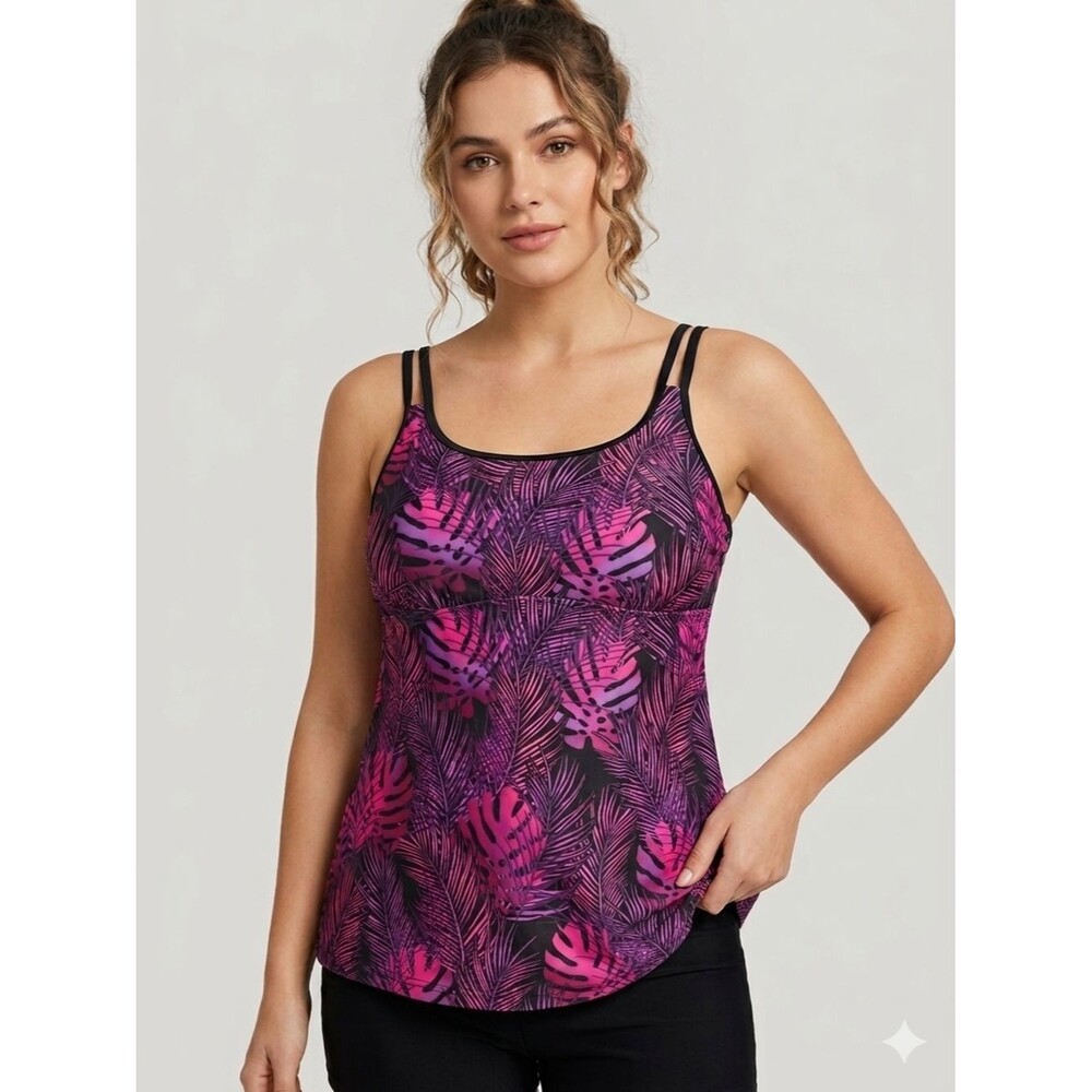NWT Tempt Me Tropical Pink Monstera Leaf Tankini Top - Size XL